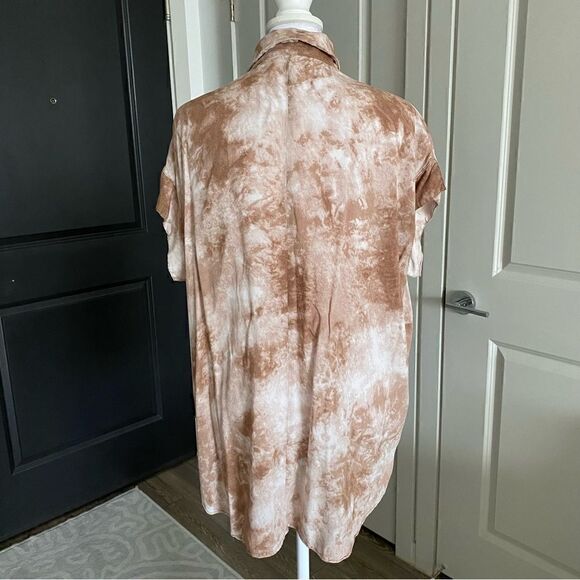 Shop Neighbor LA Tan White Acid Wash Boxy Fit Oversized Shirt Size S - Picture 6 of 6
